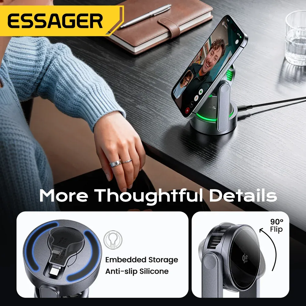 Chargeur magnétique sans fil 3-en-1 Essager Qi2.2 25 W pour iPhone 17 et iPhone 16 Pro Max 6