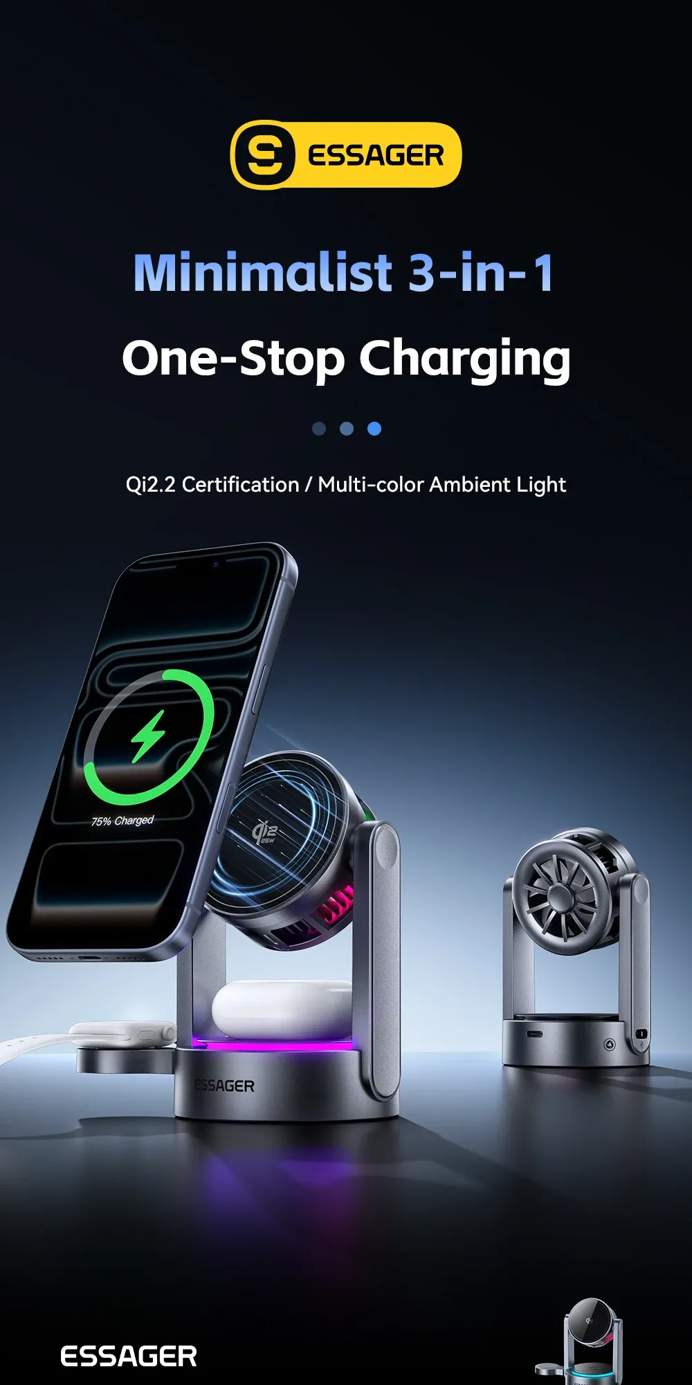 Chargeur sans fil magnétique 3-en-1 vue d'ensemble