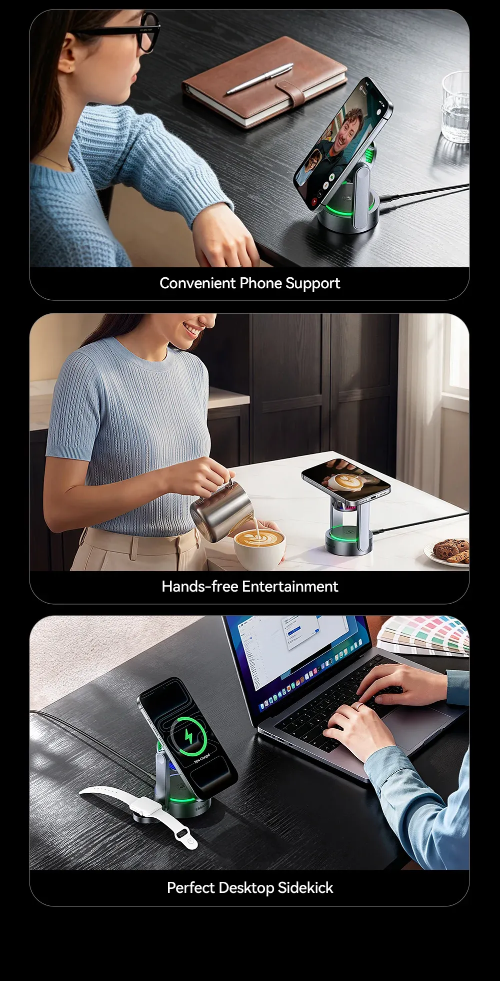 Chargeur magnétique 3-en-1 mise en situation