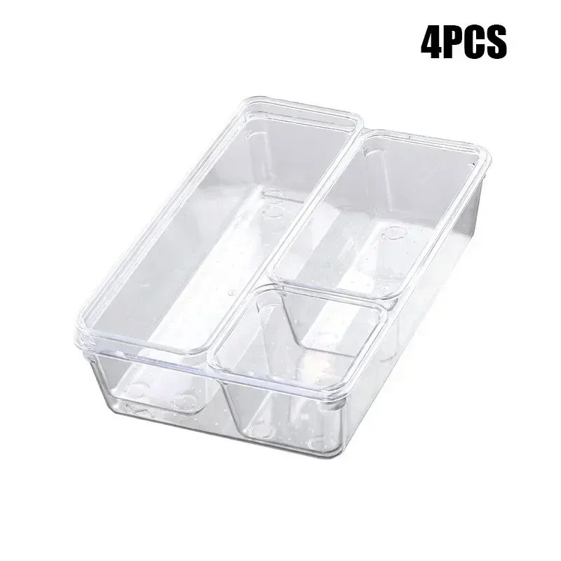 Ensemble d'organisateurs de tiroirs polyvalents de 7 ou 14 pièces – Plateaux et séparateurs en plastique transparent en 4 tailles pour un rangement impeccable du maquillage et de la cuisine 7