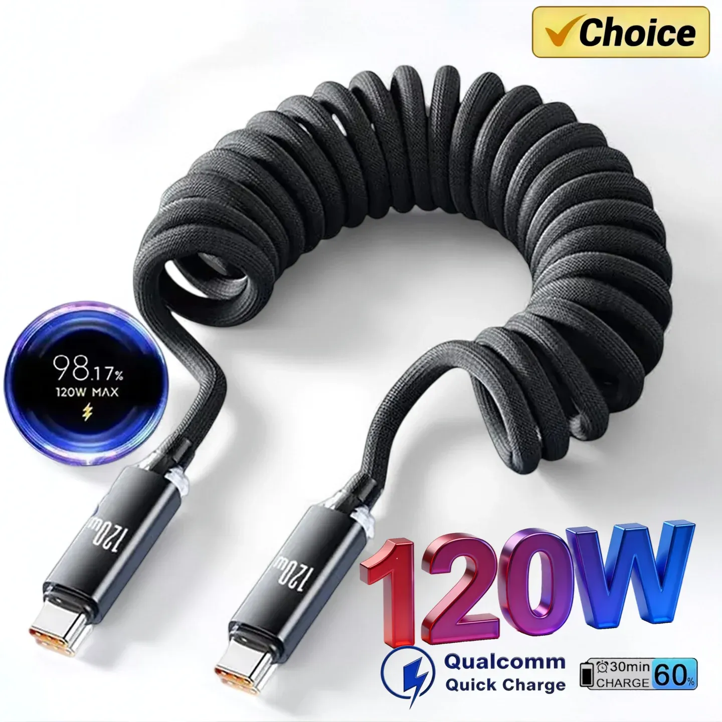 Câble de charge rapide USB-C vers USB-C 120 W pour voiture, compatible iPhone 16 et 17, avec câble télescopique USB-A vers USB-C pour Samsung, Xiaomi et Huawei