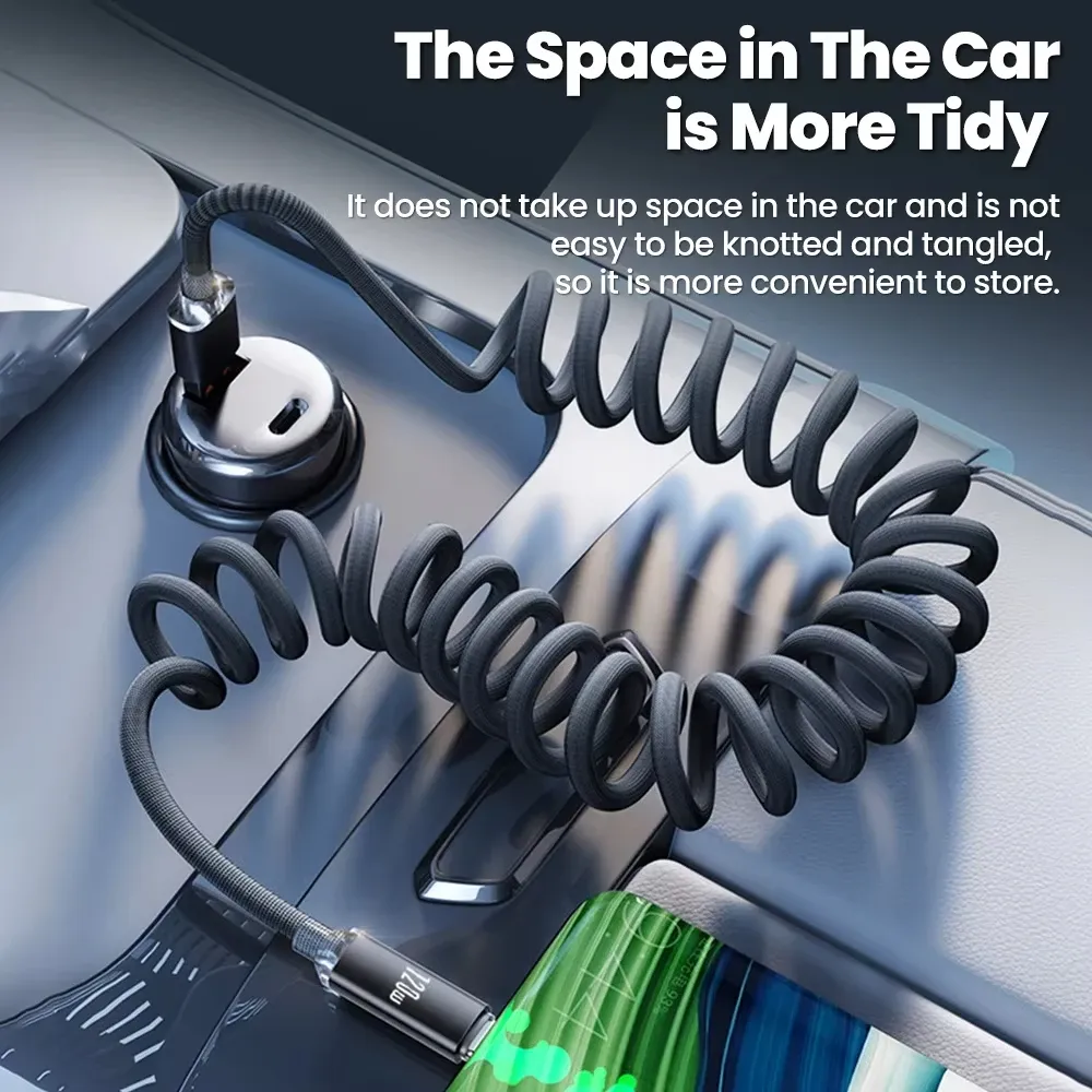 Câble de charge rapide USB-C vers USB-C 120 W pour voiture, compatible iPhone 16 et 17, avec câble télescopique USB-A vers USB-C pour Samsung, Xiaomi et Huawei 3