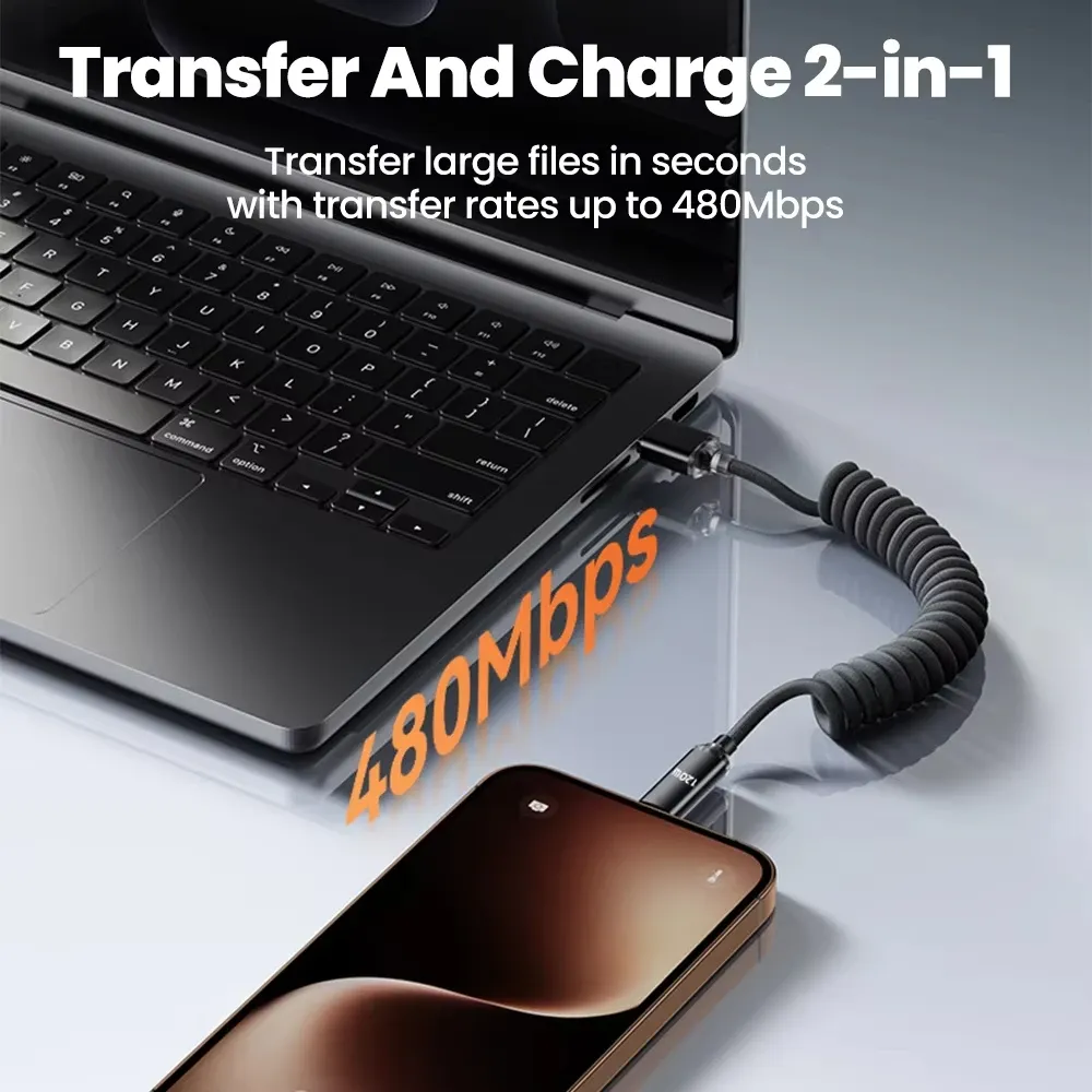 Câble de charge rapide USB-C vers USB-C 120 W pour voiture, compatible iPhone 16 et 17, avec câble télescopique USB-A vers USB-C pour Samsung, Xiaomi et Huawei 5