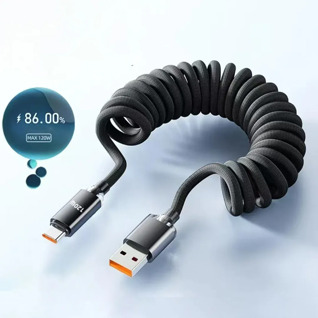 Câble de charge rapide USB-C vers USB-C 120 W pour voiture, compatible iPhone 16 et 17, avec câble télescopique USB-A vers USB-C pour Samsung, Xiaomi et Huawei 7