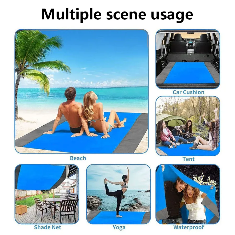 Couverture de plage anti-sable imperméable 200 x 210 cm, légère et portable 6