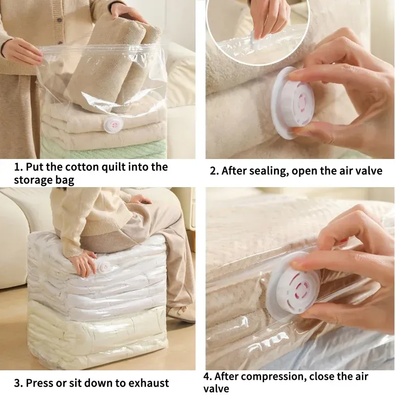 Sacs de rangement sous vide sans pompe, grands sacs pour vêtements et couvertures, accessoire de voyage 6