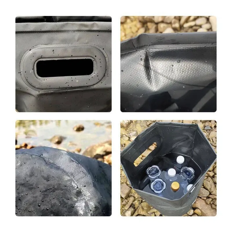 Seau pliable en PVC en situation d'utilisation
