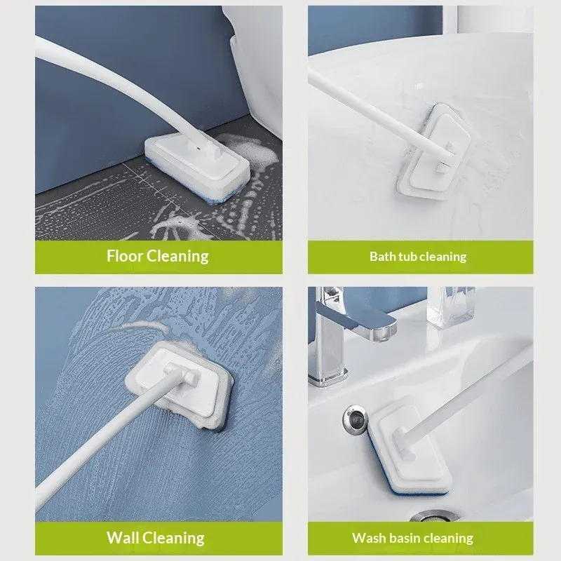 Brosse multi-usages à tête interchangeable et manche long pour salle de bain, baignoire, carrelage, fenêtres et verre 4