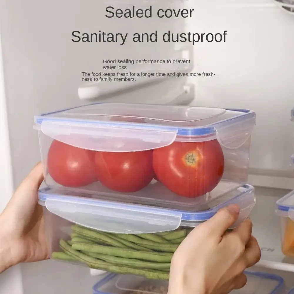 Boîte de rangement rectangulaire étanche pour réfrigérateur, avec couvercle, bac à légumes transparent en plastique, récipients alimentaires empilables compatibles micro-ondes 2