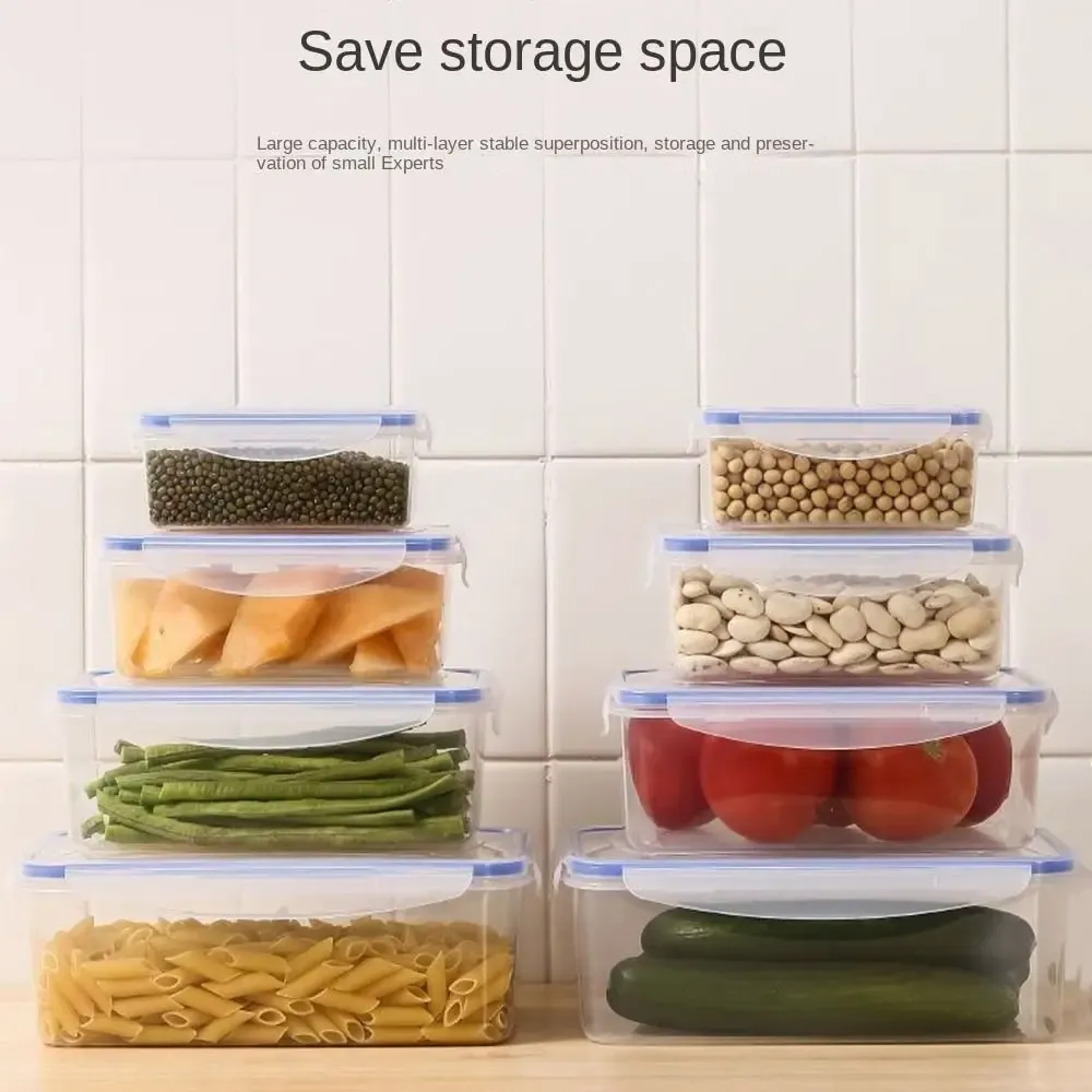 Boîte de rangement rectangulaire étanche pour réfrigérateur, avec couvercle, bac à légumes transparent en plastique, récipients alimentaires empilables compatibles micro-ondes 4