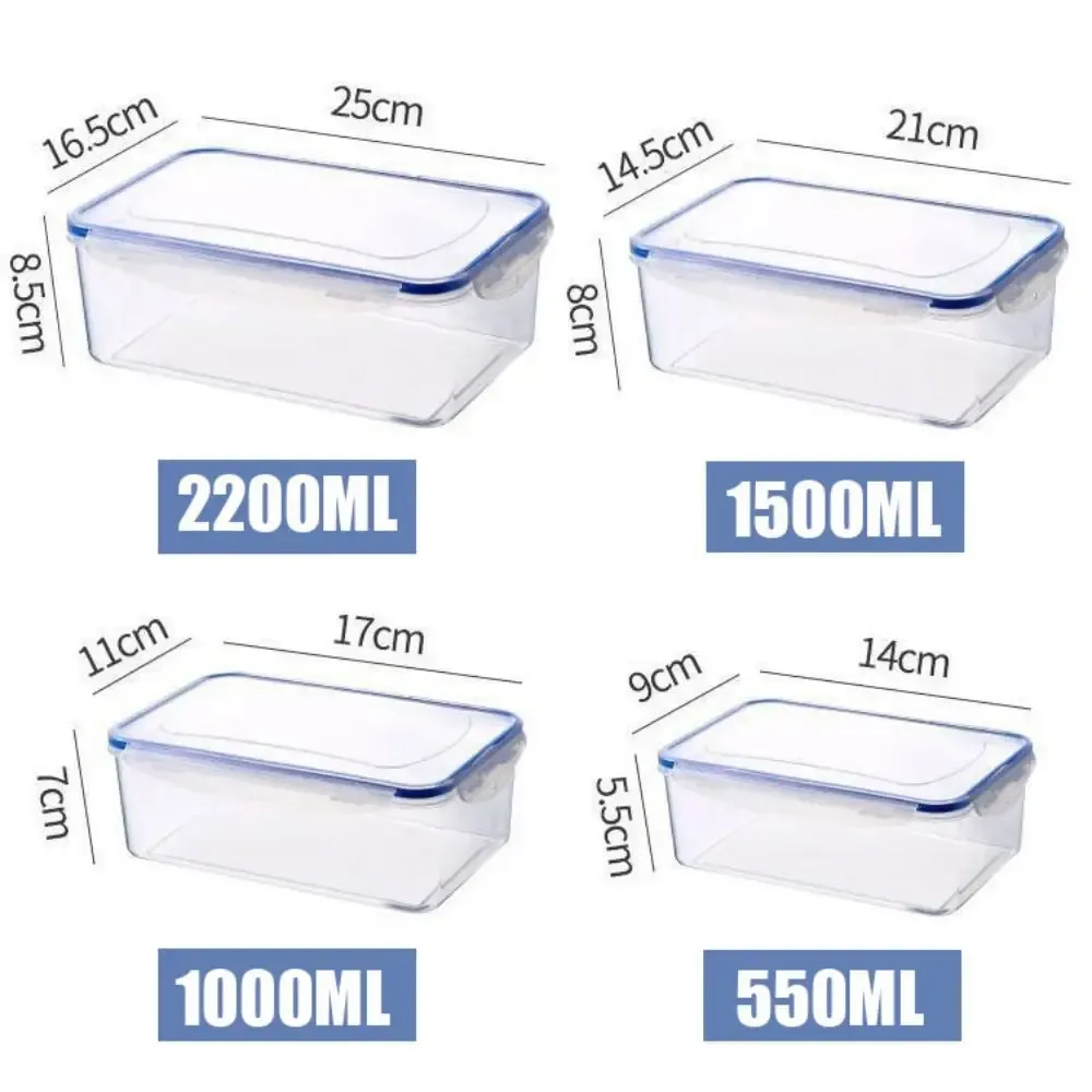 Boîte de rangement rectangulaire étanche pour réfrigérateur, avec couvercle, bac à légumes transparent en plastique, récipients alimentaires empilables compatibles micro-ondes 8