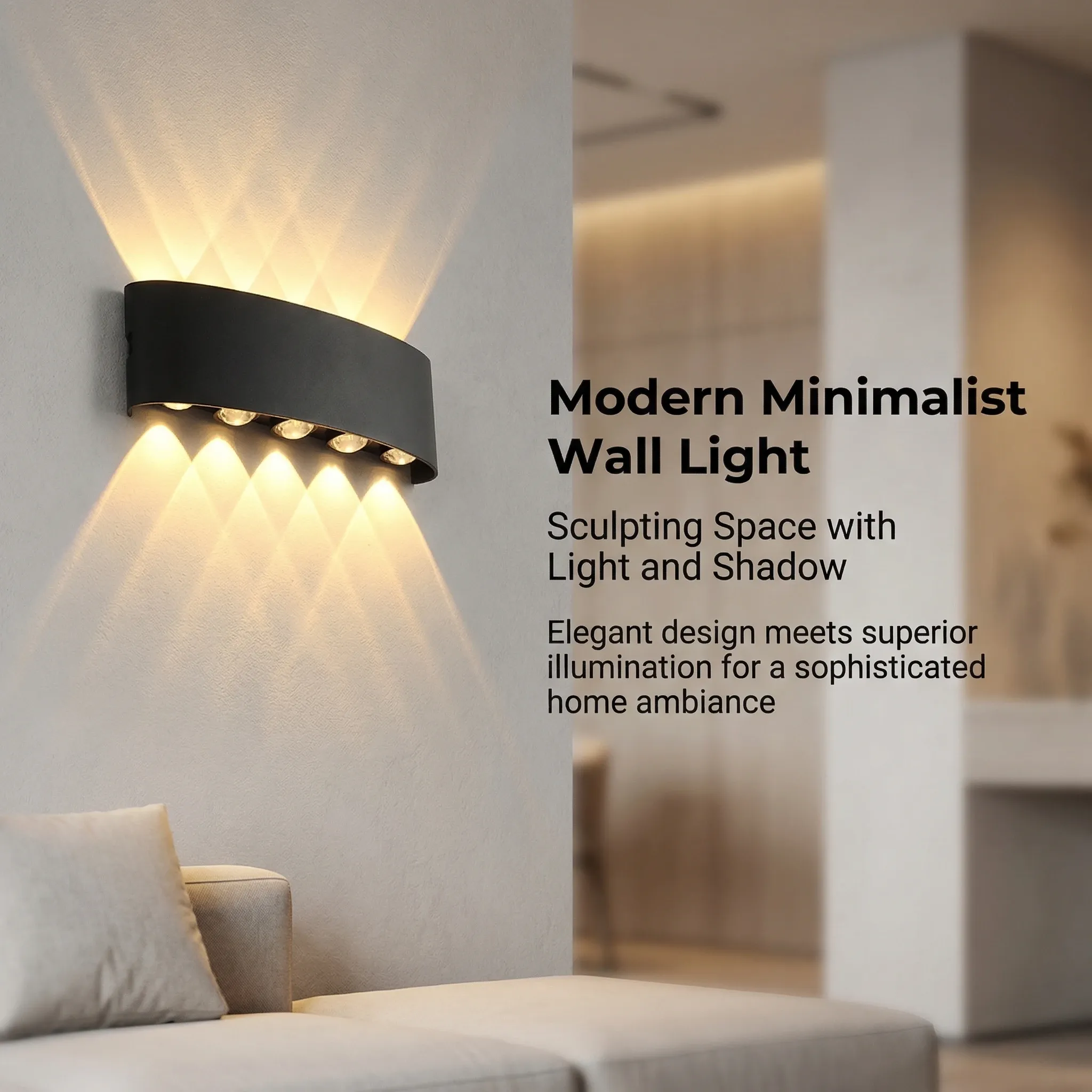 Appliques murales LED 2W/4W/6W/8W/10W, luminaire mural moderne en aluminium à câblage fixe, éclairage mural noir haut/bas pour salon 2