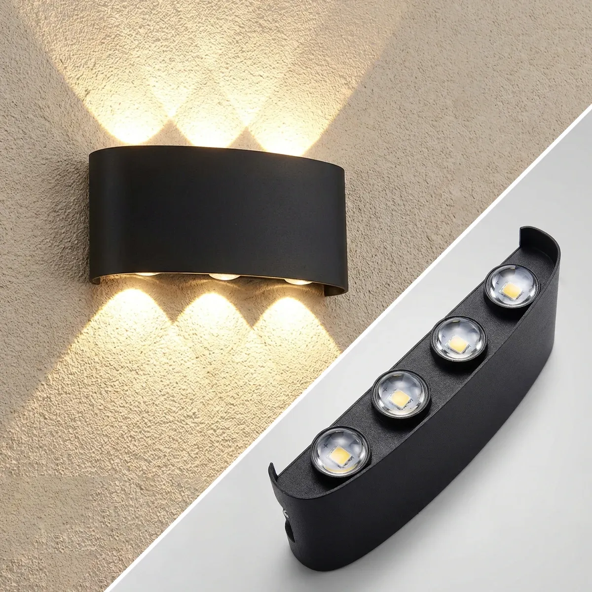 Appliques murales LED 2W/4W/6W/8W/10W, luminaire mural moderne en aluminium à câblage fixe, éclairage mural noir haut/bas pour salon