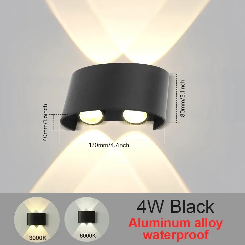 Appliques murales LED 2W/4W/6W/8W/10W, luminaire mural moderne en aluminium à câblage fixe, éclairage mural noir haut/bas pour salon 7