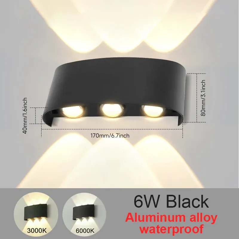 Appliques murales LED 2W/4W/6W/8W/10W, luminaire mural moderne en aluminium à câblage fixe, éclairage mural noir haut/bas pour salon 9