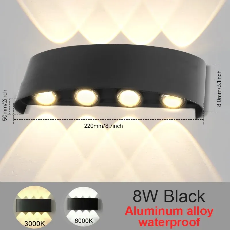 Appliques murales LED 2W/4W/6W/8W/10W, luminaire mural moderne en aluminium à câblage fixe, éclairage mural noir haut/bas pour salon 10