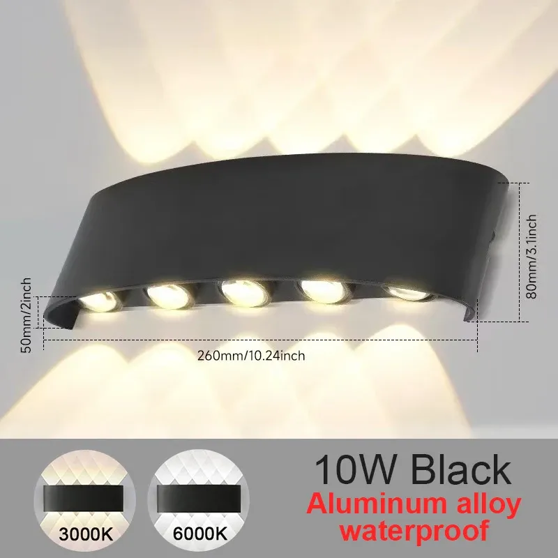Appliques murales LED 2W/4W/6W/8W/10W, luminaire mural moderne en aluminium à câblage fixe, éclairage mural noir haut/bas pour salon 11