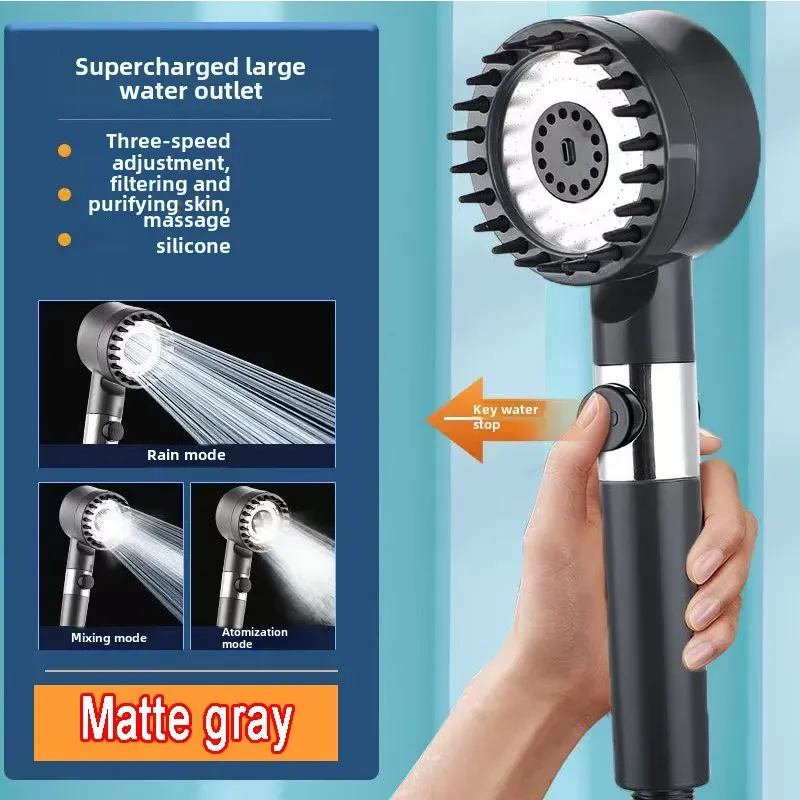 Pommeau de douche filtrant haute pression avec brosse de massage, jet réglable 3 modes – HOAccessory 7