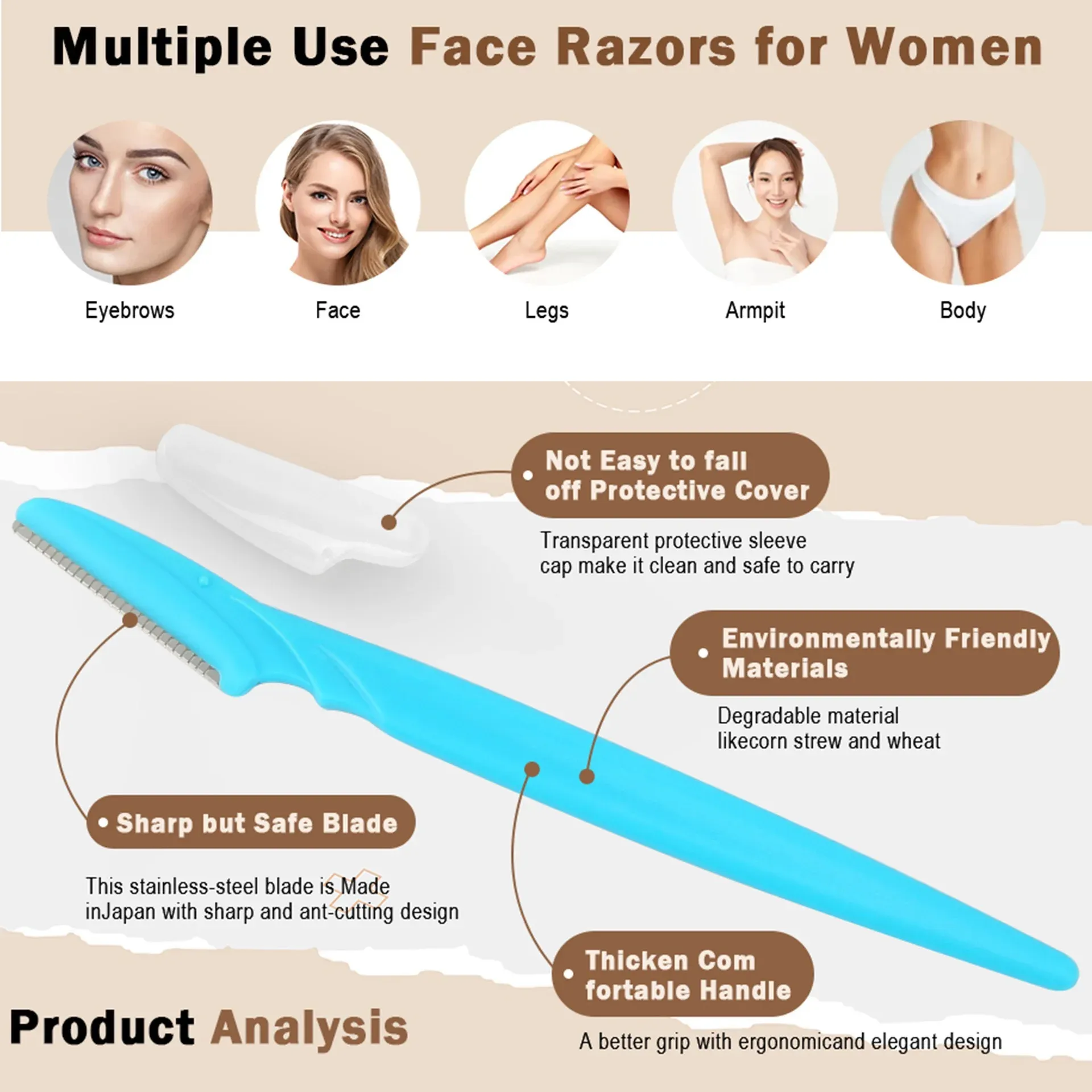 Rasoir à sourcils pour femme, outil de beauté pour le visage et le corps, avec lames de rasoir 4
