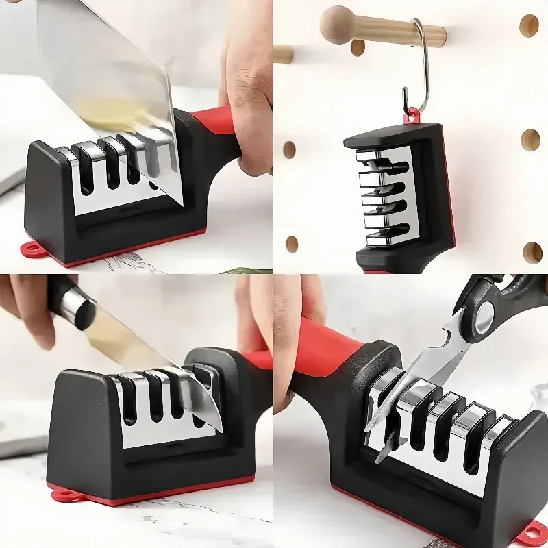 Affûteur de couteaux de cuisine 4 étapes en tungstène et céramique, avec base antidérapante 4
