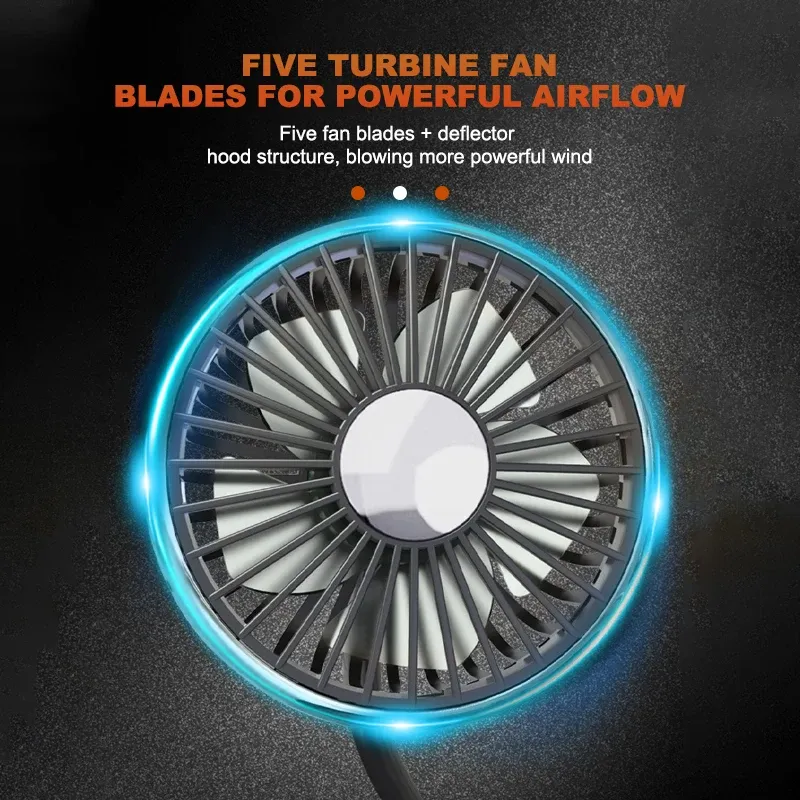 Ventilateur de voiture SEAMETAL à double tête orientable à 360°, silencieux, alimentation USB-C pour tableau de bord, camping-car et camion 2