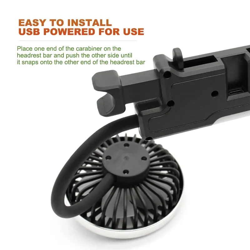 Ventilateur de voiture SEAMETAL à double tête orientable à 360°, silencieux, alimentation USB-C pour tableau de bord, camping-car et camion 4