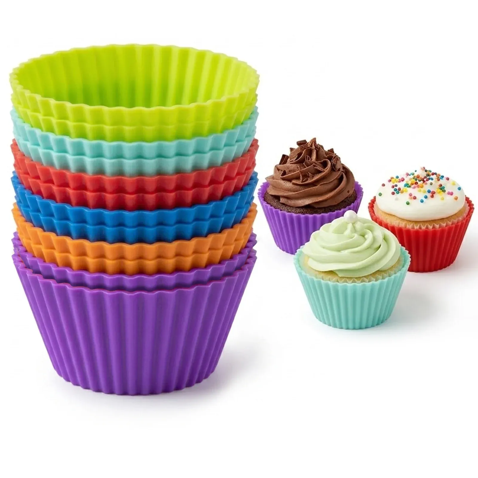 12 moules à pâtisserie en silicone réutilisables, antiadhésifs, pour cupcakes et muffins, polyvalents et de qualité alimentaire - Image 1