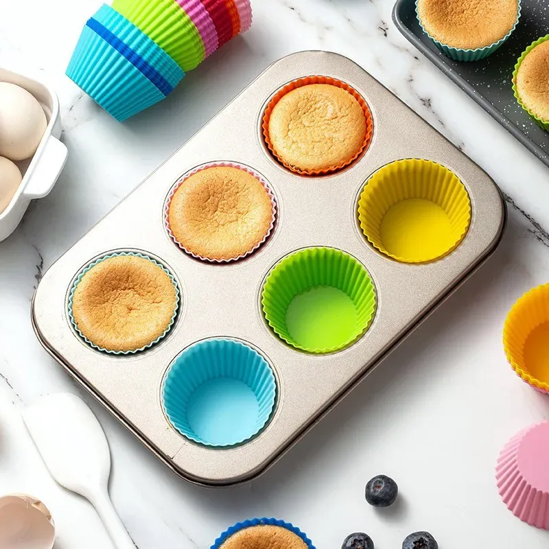 12 moules à pâtisserie en silicone réutilisables, antiadhésifs, pour cupcakes et muffins, polyvalents et de qualité alimentaire 5