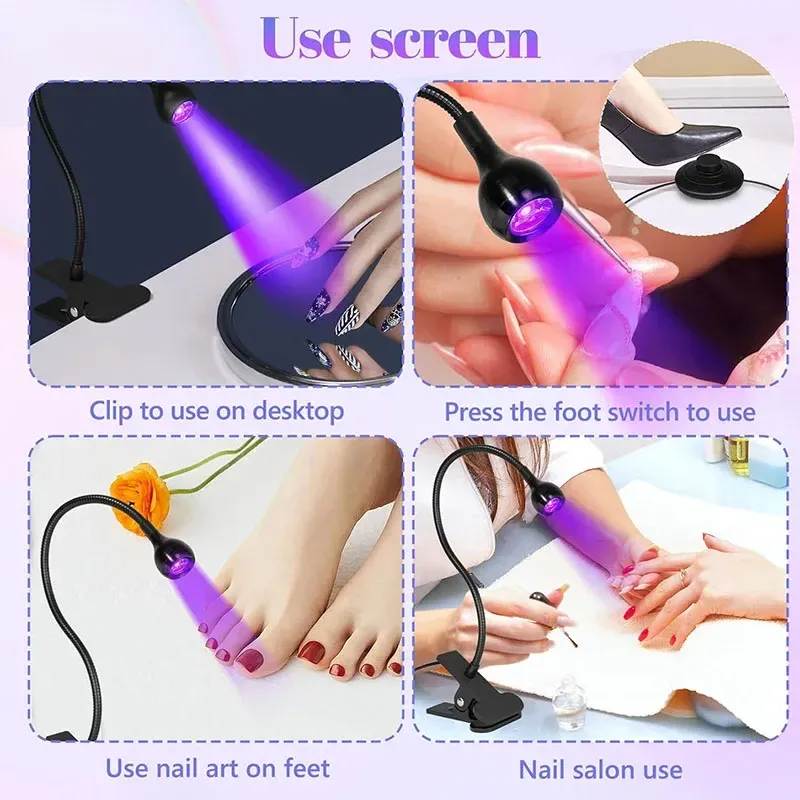 Lampe UV LED de bureau pour vernis gel, 5 W, tête réglable et interrupteur à pédale 5