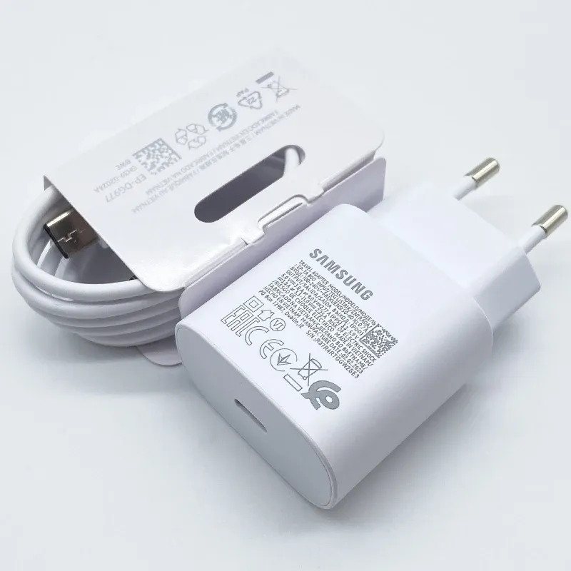 Chargeur rapide Samsung 25 W USB-C pour Galaxy S23, S24, S22, S21 Plus, A54, A34, adaptateur pour Z Flip 5, Z Fold 6, 5, 4 et 3