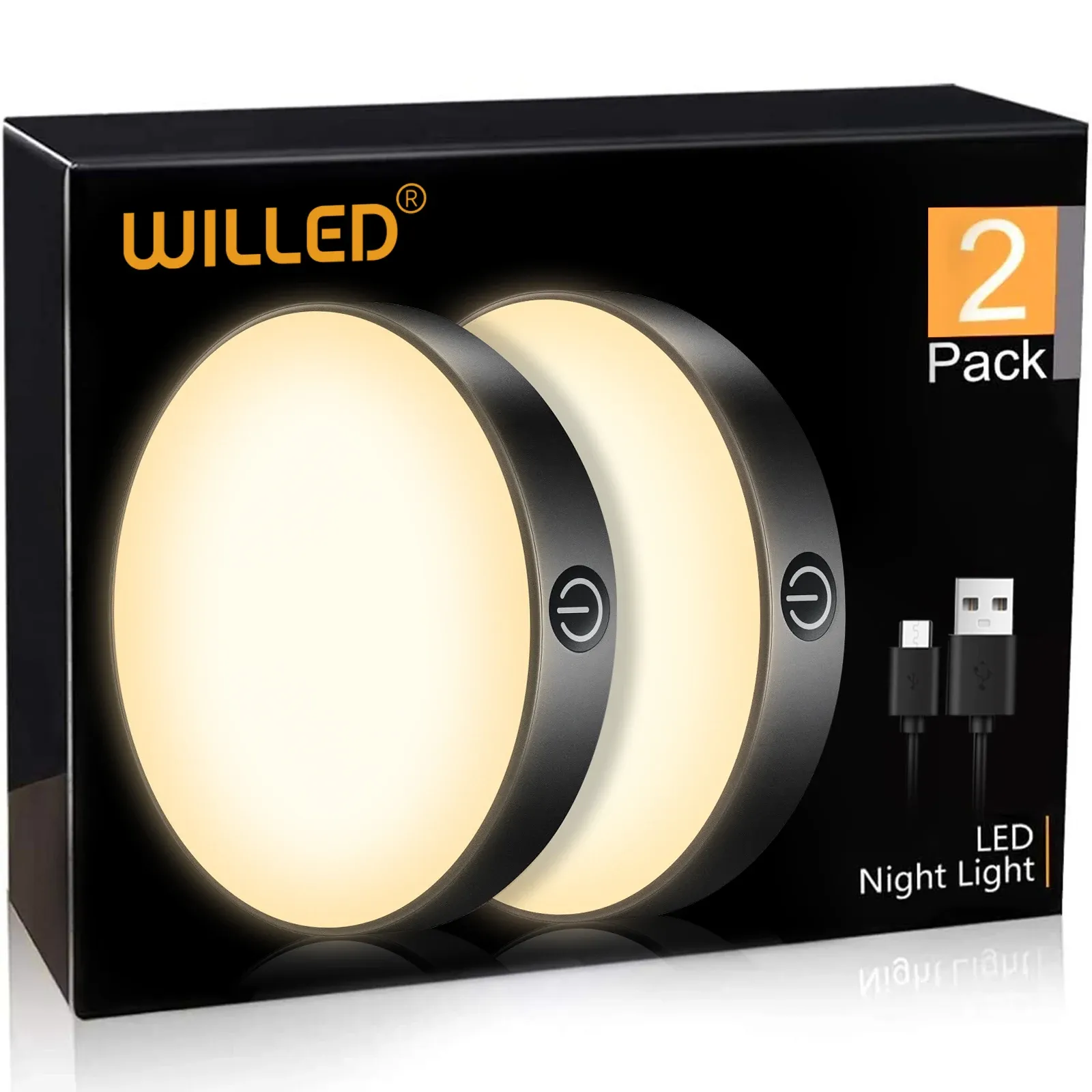 WILLED – Lampe tactile rechargeable à intensité variable, batterie intégrée 1000 mAh, veilleuse LED portable pour armoire, cuisine et chambre