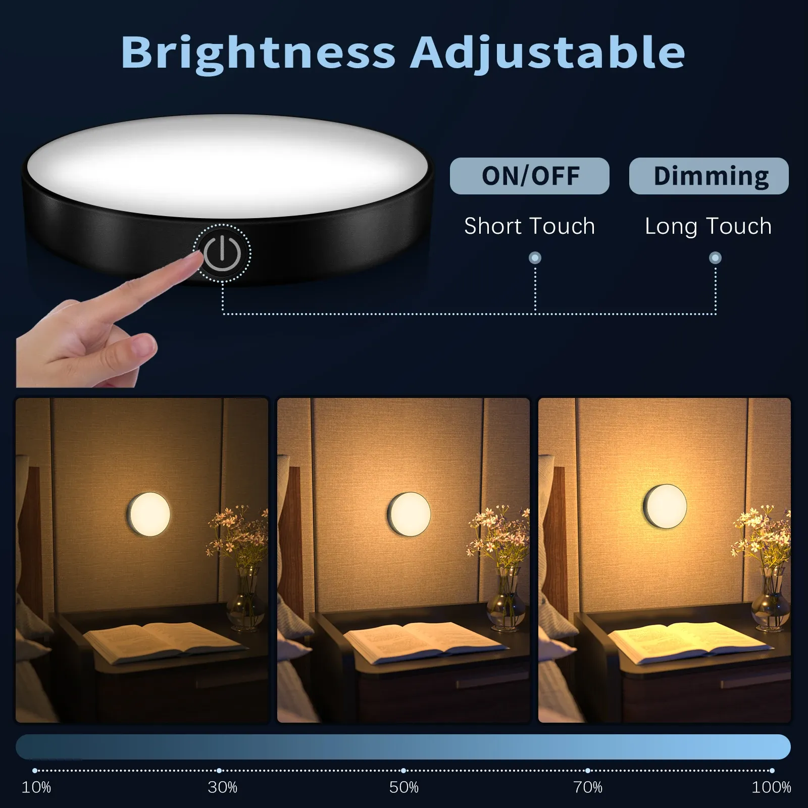 WILLED – Lampe tactile rechargeable à intensité variable, batterie intégrée 1000 mAh, veilleuse LED portable pour armoire, cuisine et chambre 3