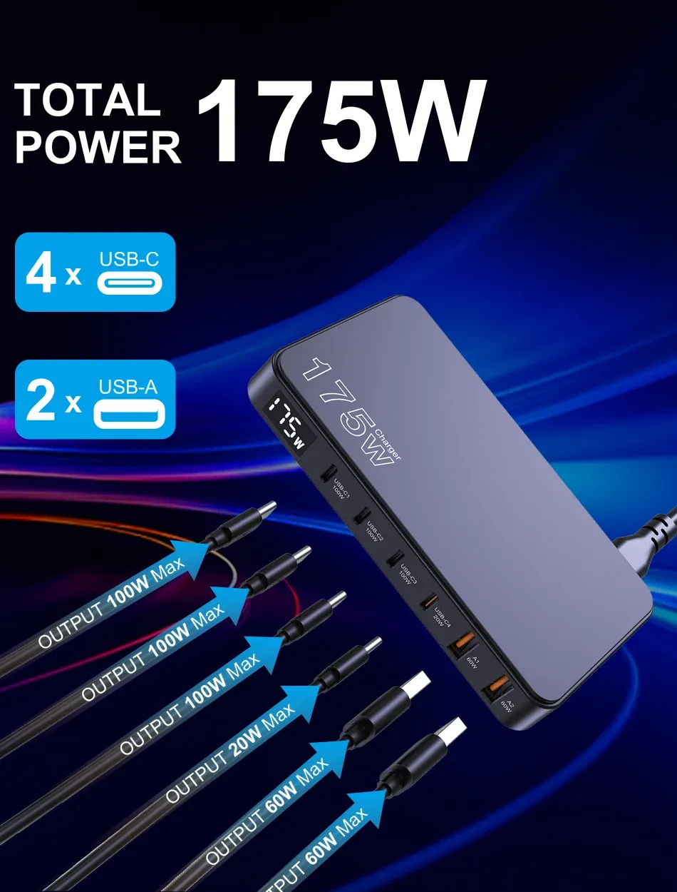 Six ports de charge pour plusieurs appareils