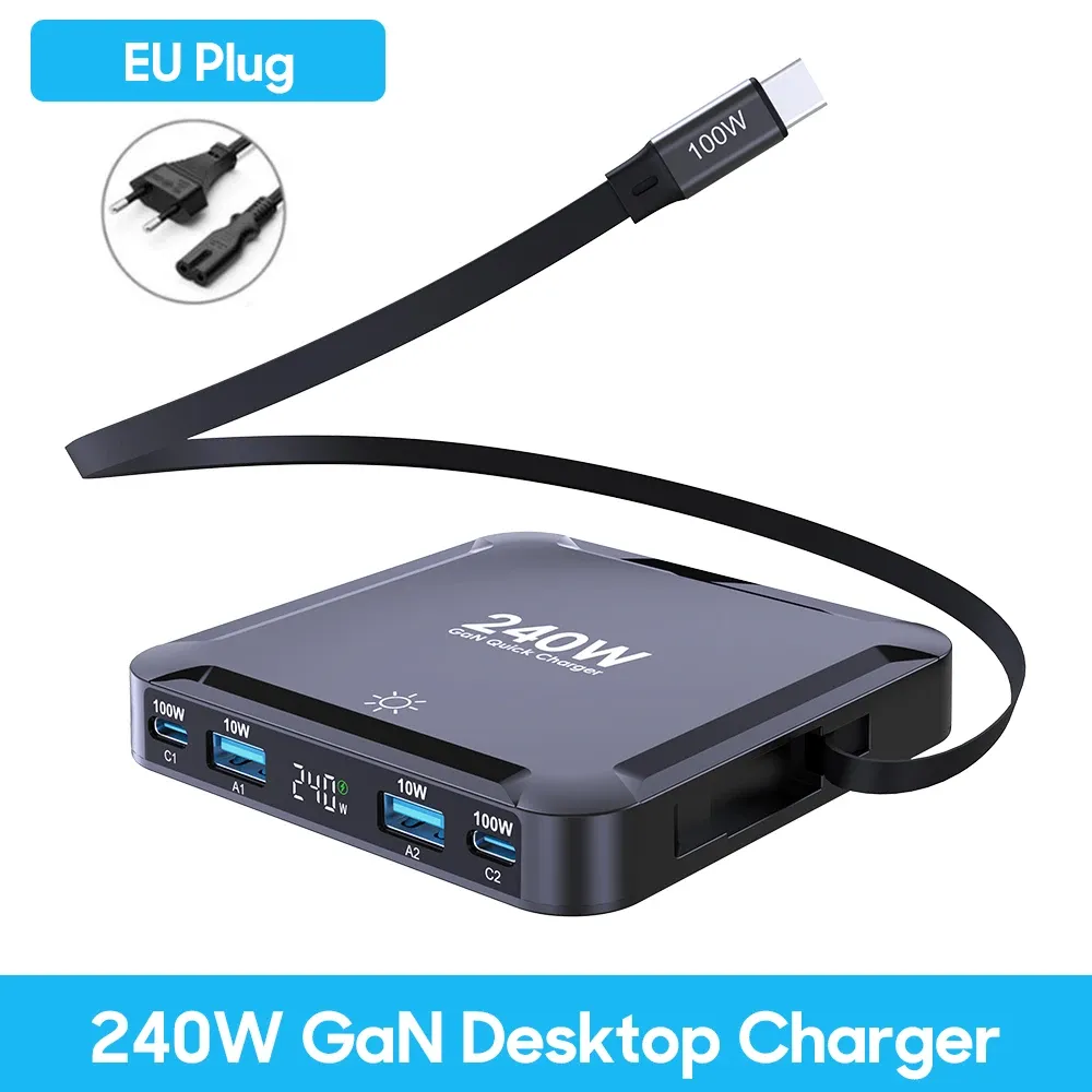 Chargeur GaN 175 W USB-C à affichage LED, 6 ports, chargeur de bureau Type-C PD 100 W, PPS 45 W, charge rapide pour MacBook, Samsung et iPhone 13