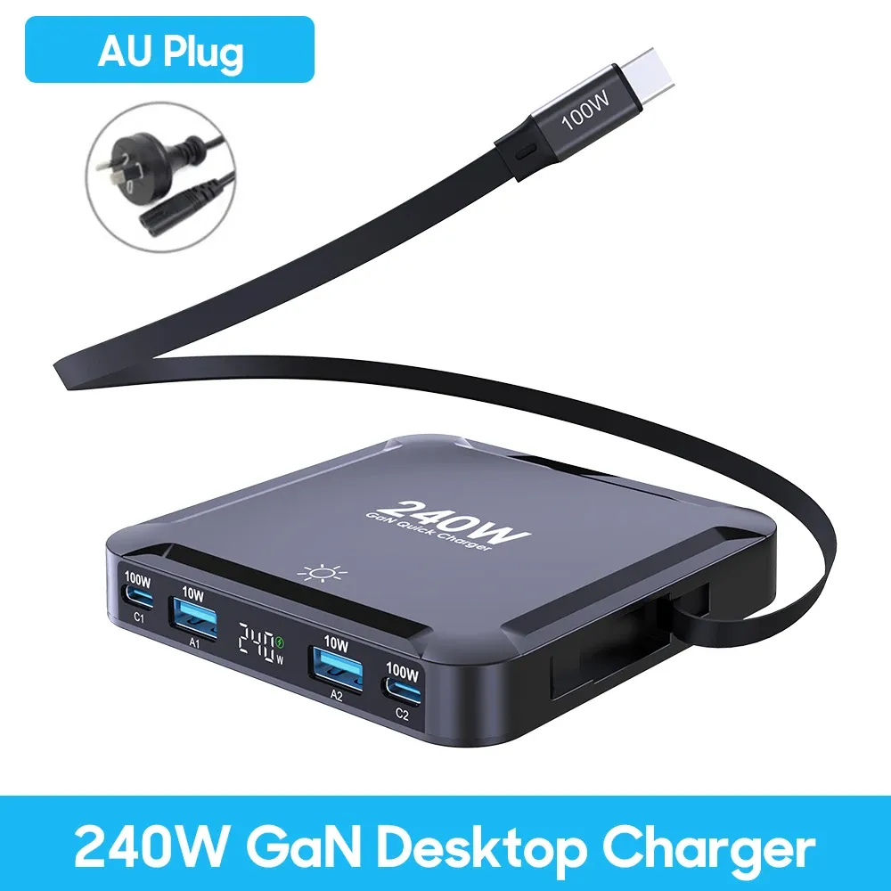 Chargeur GaN 175 W USB-C à affichage LED, 6 ports, chargeur de bureau Type-C PD 100 W, PPS 45 W, charge rapide pour MacBook, Samsung et iPhone 18
