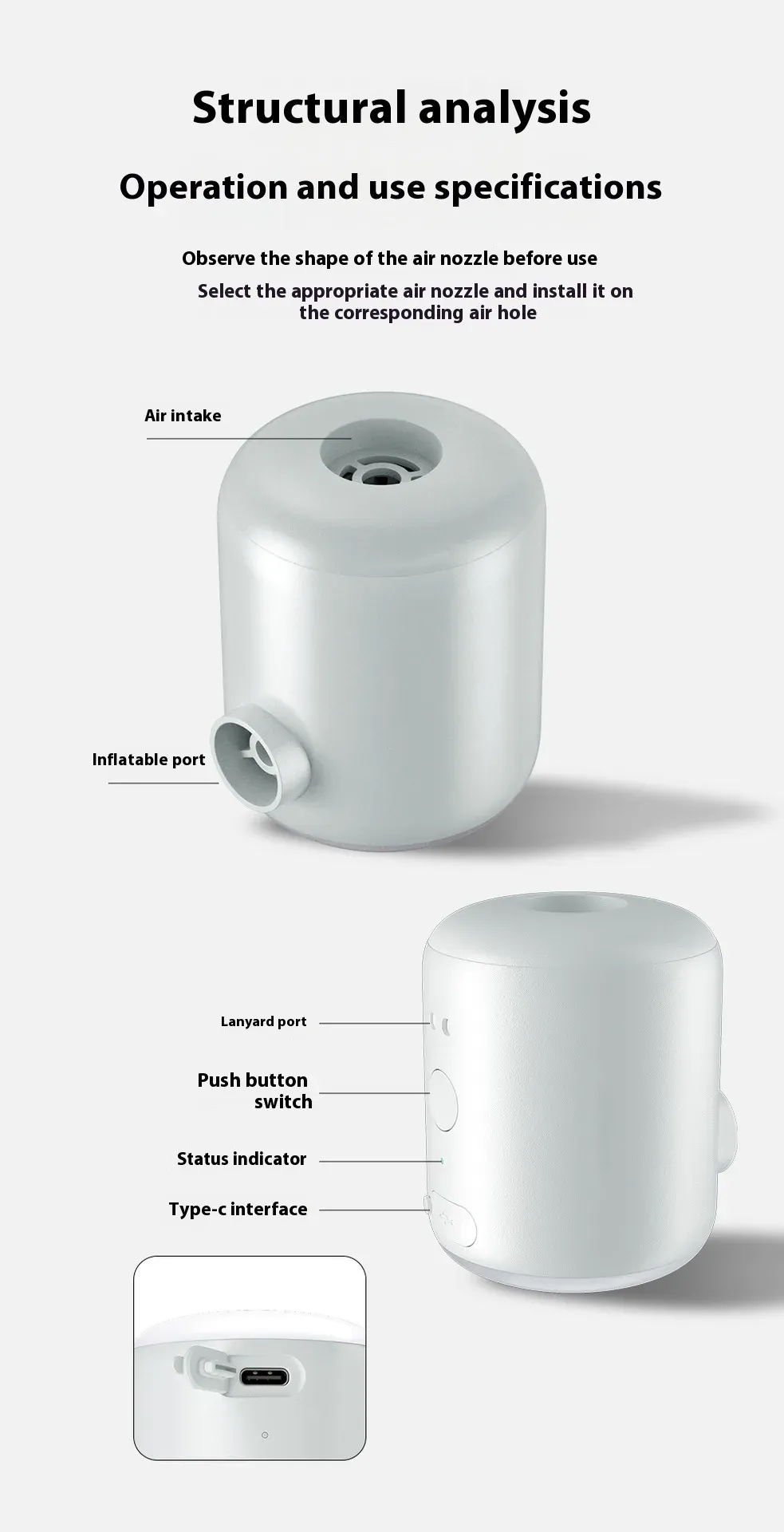 Détail du design de la pompe portable