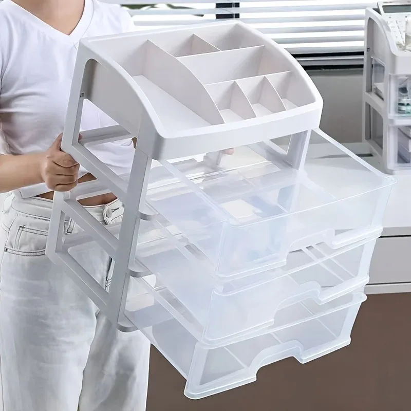 Organisateur de bureau multicouche avec tiroirs, boîte de rangement transparente pour cosmétiques et maquillage