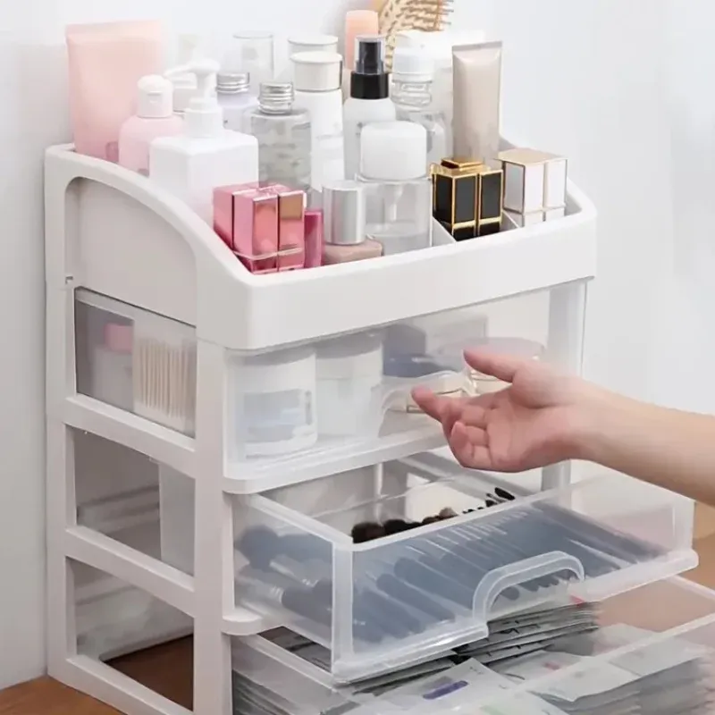 Organisateur de bureau multicouche avec tiroirs, boîte de rangement transparente pour cosmétiques et maquillage 2