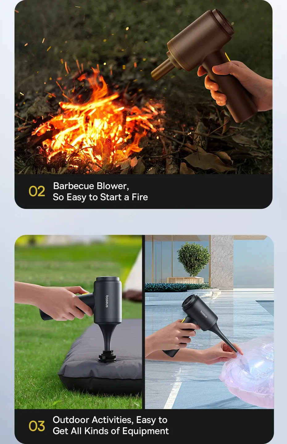Détail des buses et accessoires de nettoyage Baseus