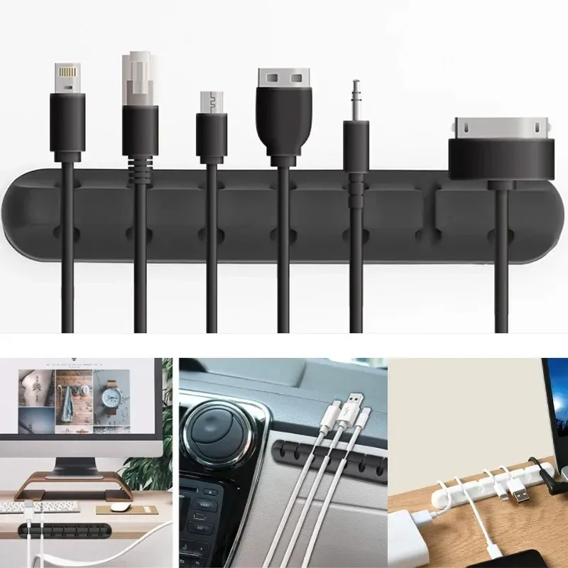 Clips adhésifs en silicone pour câbles, organisateurs de câbles de bureau pour câbles de chargement USB, cordons d'alimentation de table de chevet et câbles de souris 4