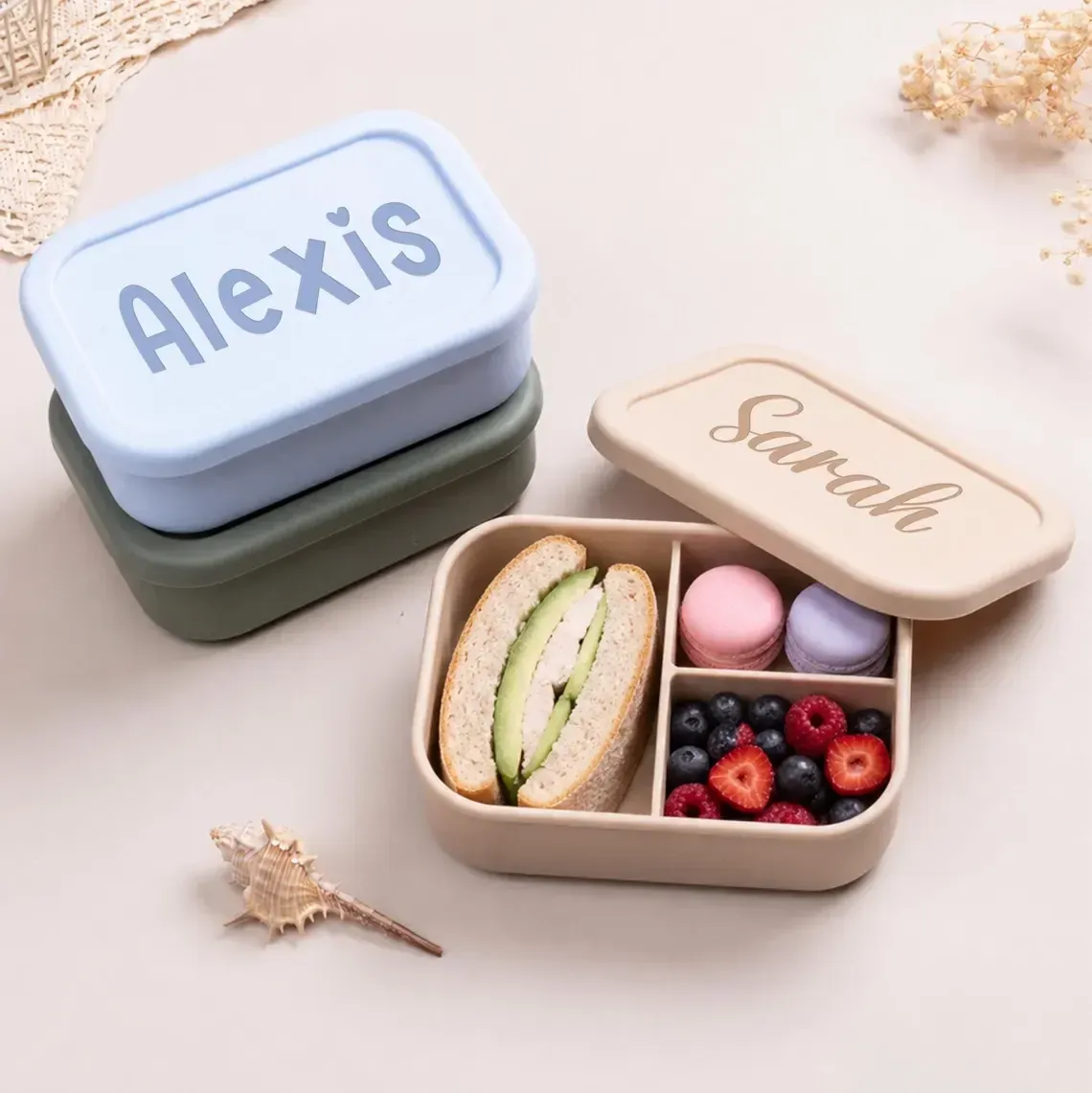 Boîte à lunch personnalisée pour enfants, boîte bento en silicone personnalisable avec compartiments, cadeau de rentrée scolaire 3