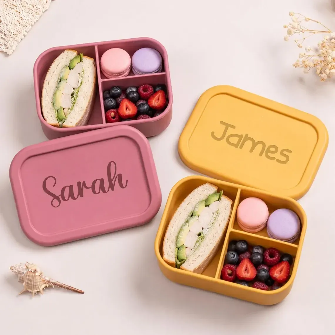 Boîte à lunch personnalisée pour enfants, boîte bento en silicone personnalisable avec compartiments, cadeau de rentrée scolaire 2