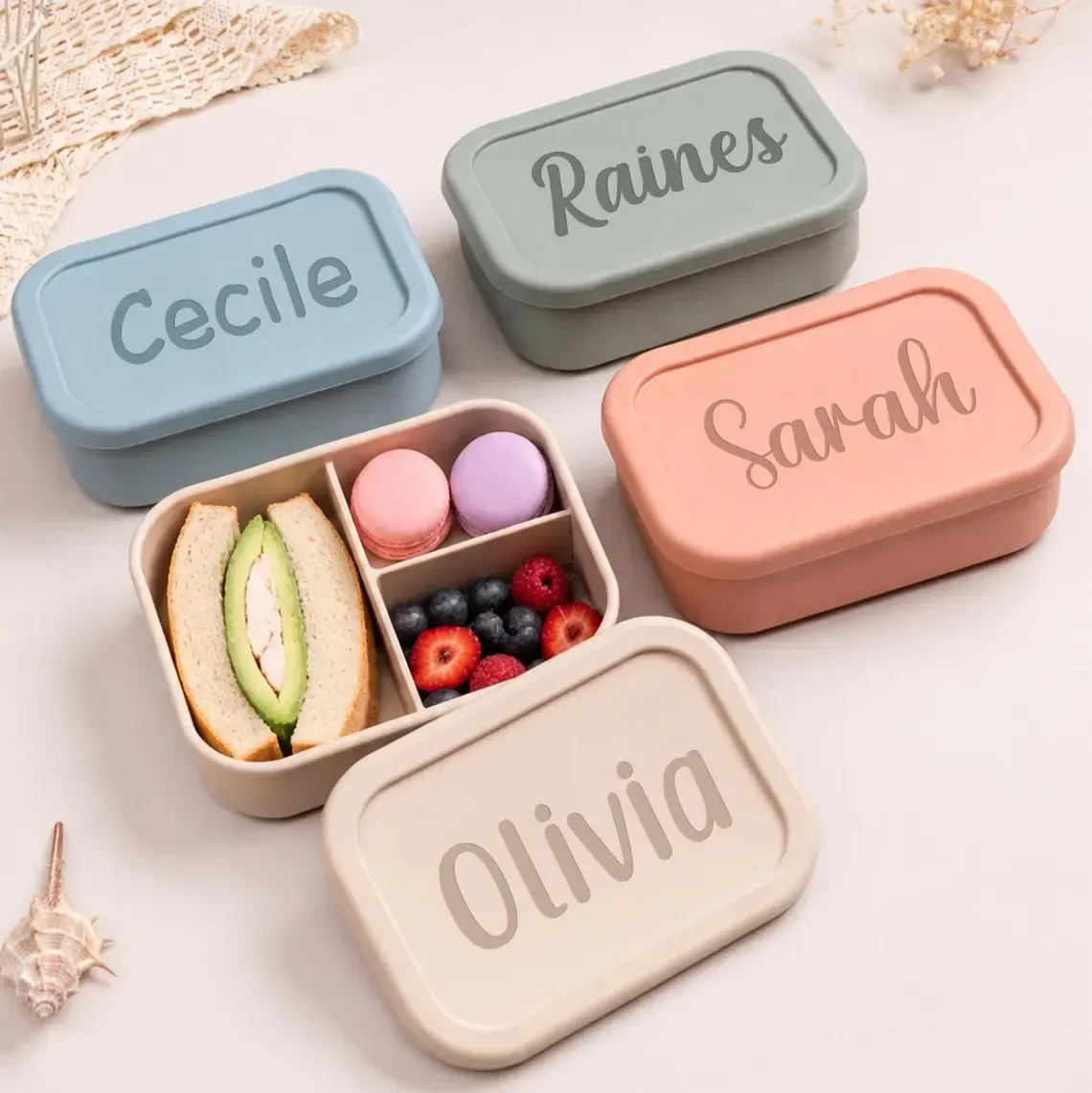 Boîte à lunch personnalisée pour enfants, boîte bento en silicone personnalisable avec compartiments, cadeau de rentrée scolaire 5