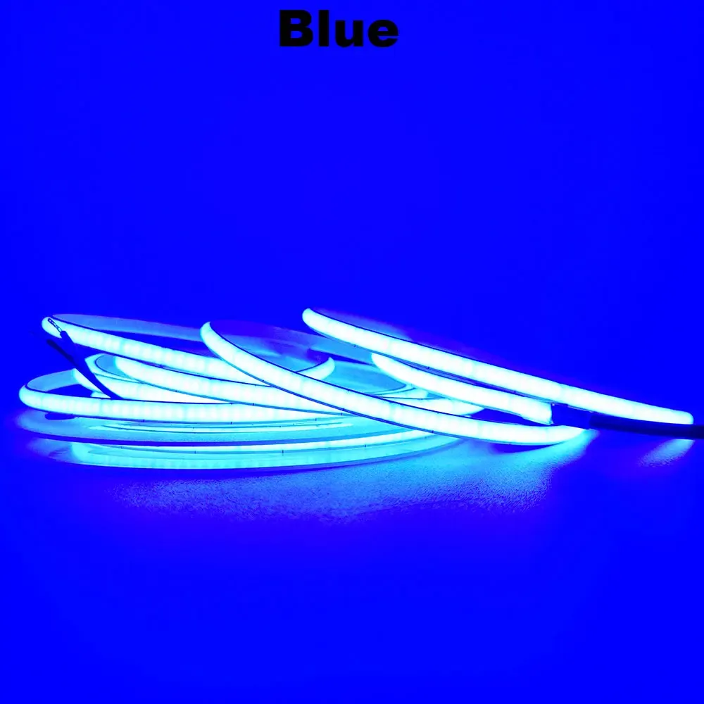 Bande LED COB 12V 24V 5 mm/8 mm PCB 400/480 LED/m flexible, rouge/vert/bleu/rose/bleu glacé/jaune, pour la décoration intérieure 14