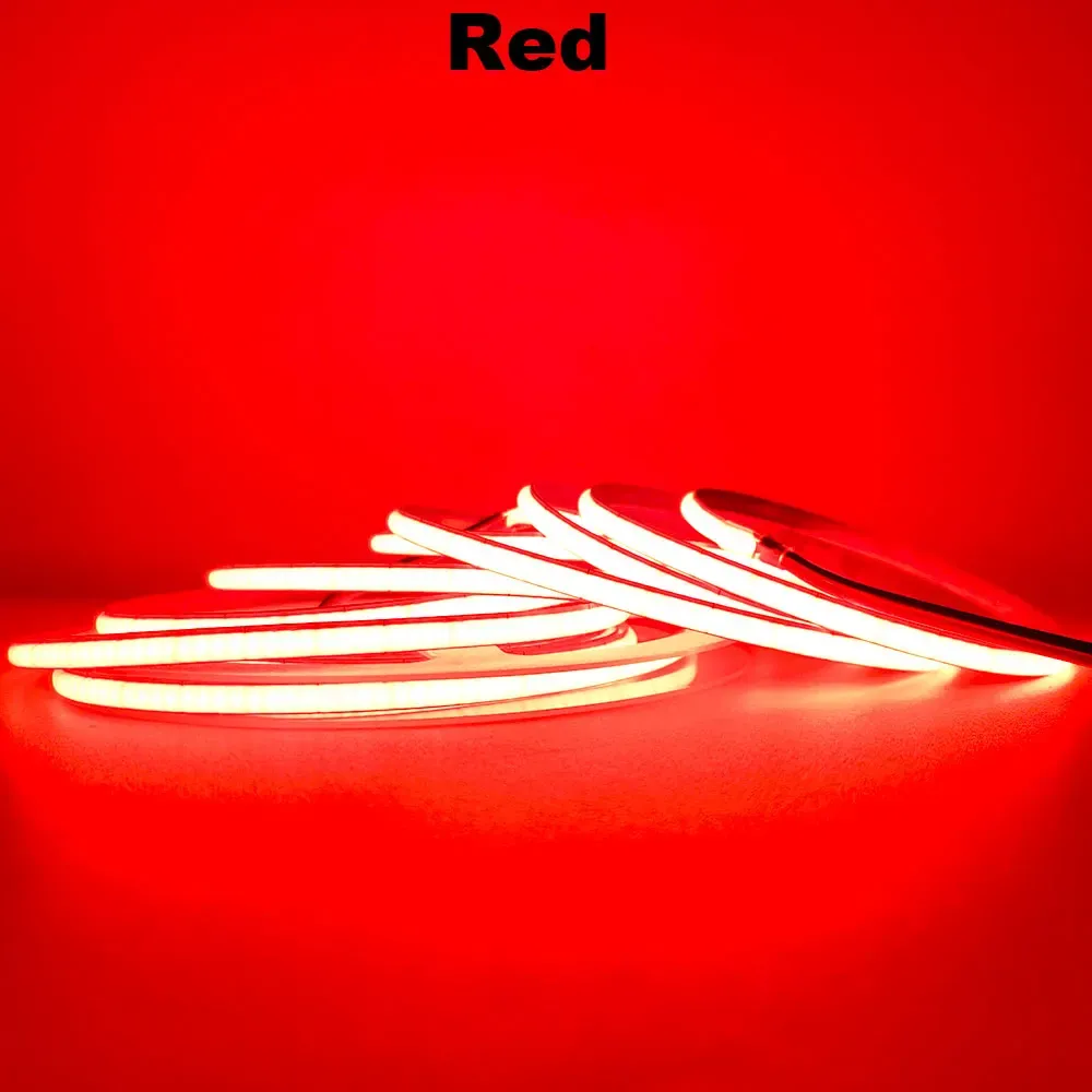 Bande LED COB 12V 24V 5 mm/8 mm PCB 400/480 LED/m flexible, rouge/vert/bleu/rose/bleu glacé/jaune, pour la décoration intérieure 12
