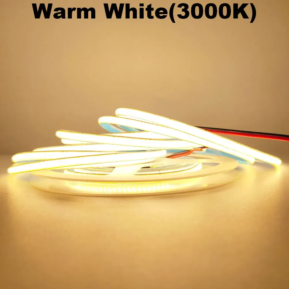 Bande LED COB 12V 24V 5 mm/8 mm PCB 400/480 LED/m flexible, rouge/vert/bleu/rose/bleu glacé/jaune, pour la décoration intérieure 8