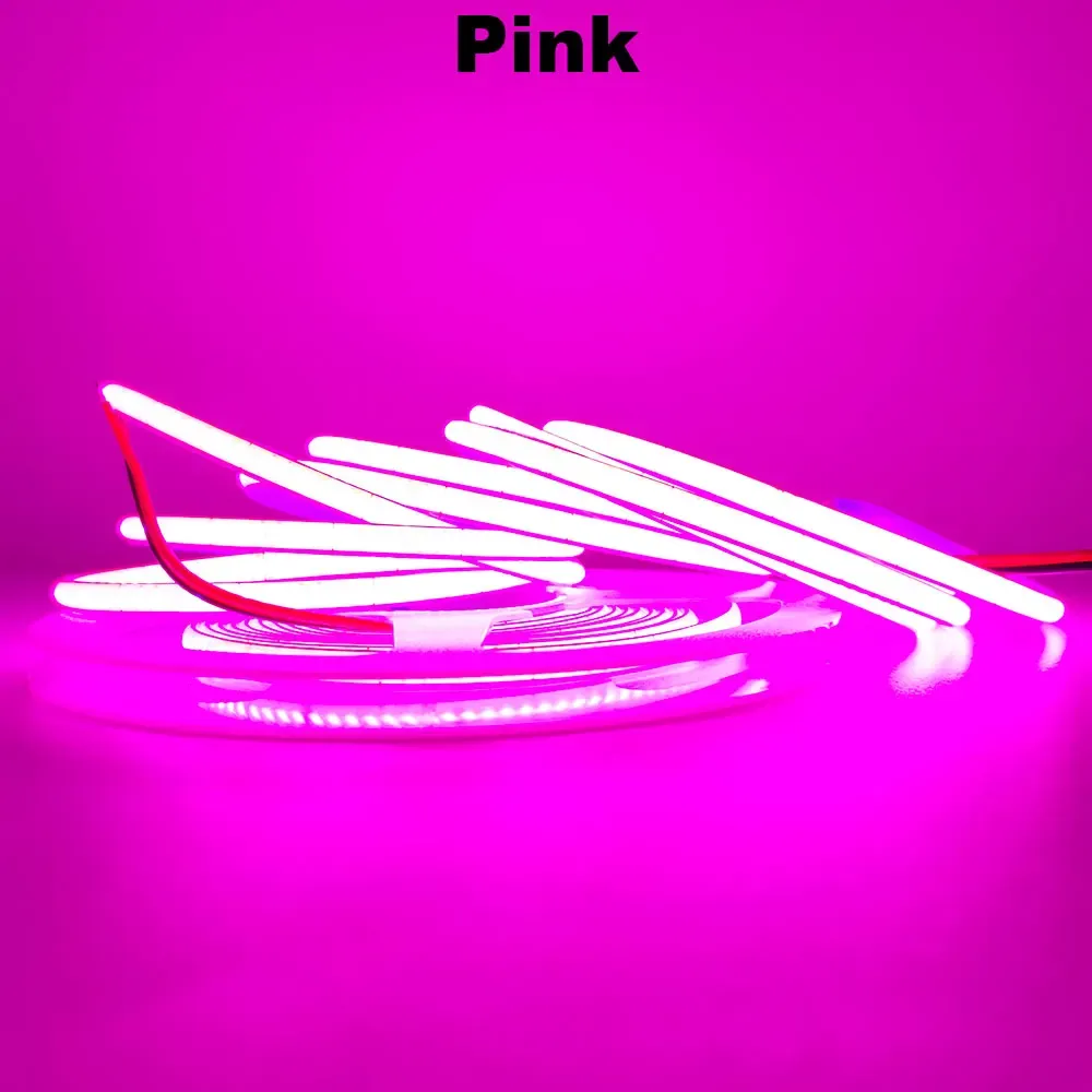 Bande LED COB 12V 24V 5 mm/8 mm PCB 400/480 LED/m flexible, rouge/vert/bleu/rose/bleu glacé/jaune, pour la décoration intérieure 9