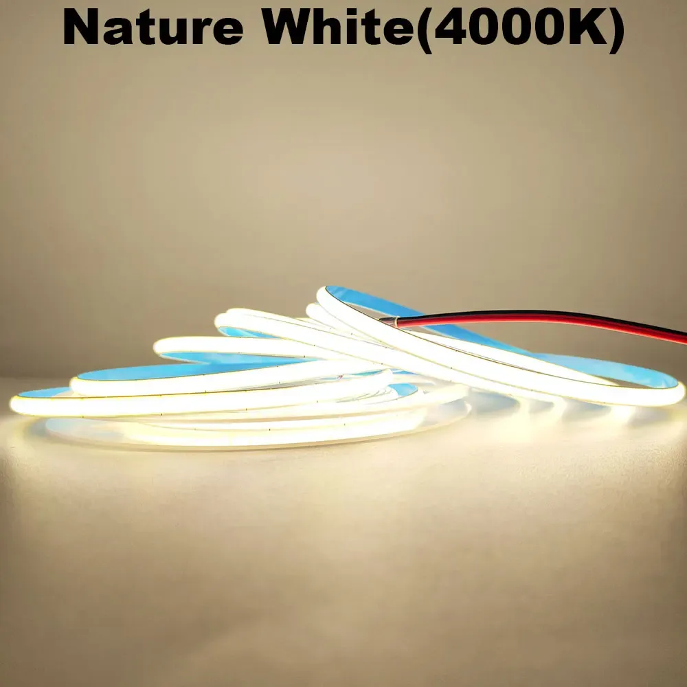 Bande LED COB 12V 24V 5 mm/8 mm PCB 400/480 LED/m flexible, rouge/vert/bleu/rose/bleu glacé/jaune, pour la décoration intérieure 10