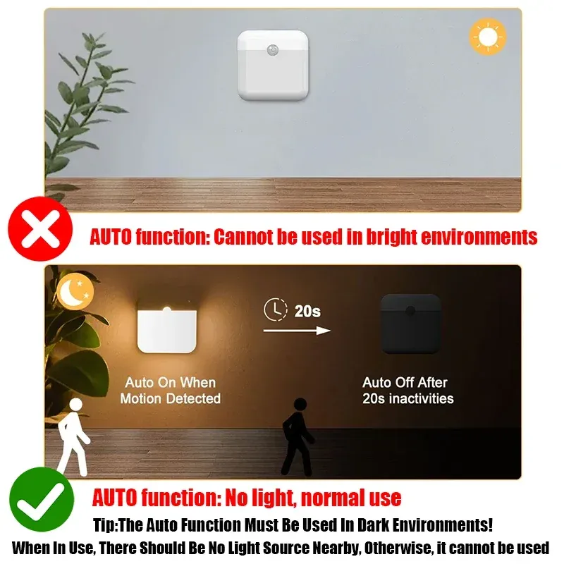 Veilleuse LED à détecteur de mouvement, rechargeable par USB, lampe carrée pour chambre, cuisine, escalier, couloir, armoire et placard 5