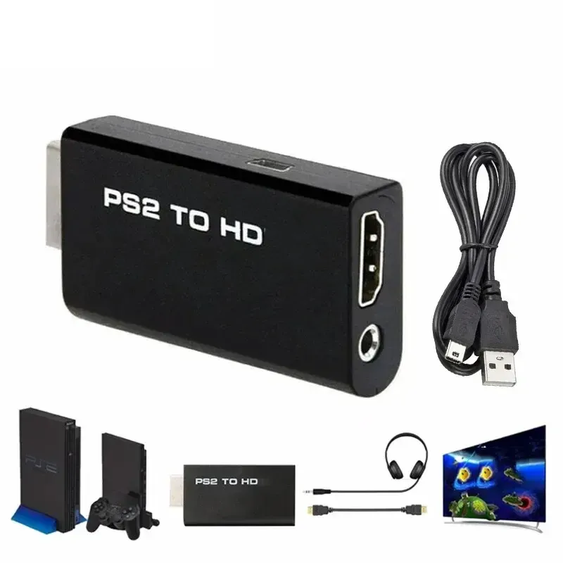 Adaptateur convertisseur audio-vidéo PS2 vers HDMI, compatible 480i/480p/576i, avec câble audio 3,5 mm - Image 1